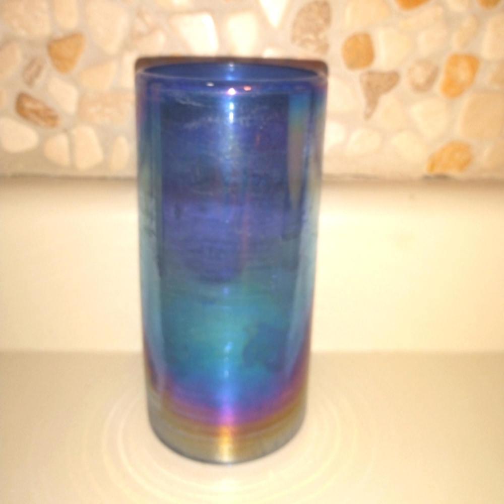 Blown glass vase Blue iridescent.